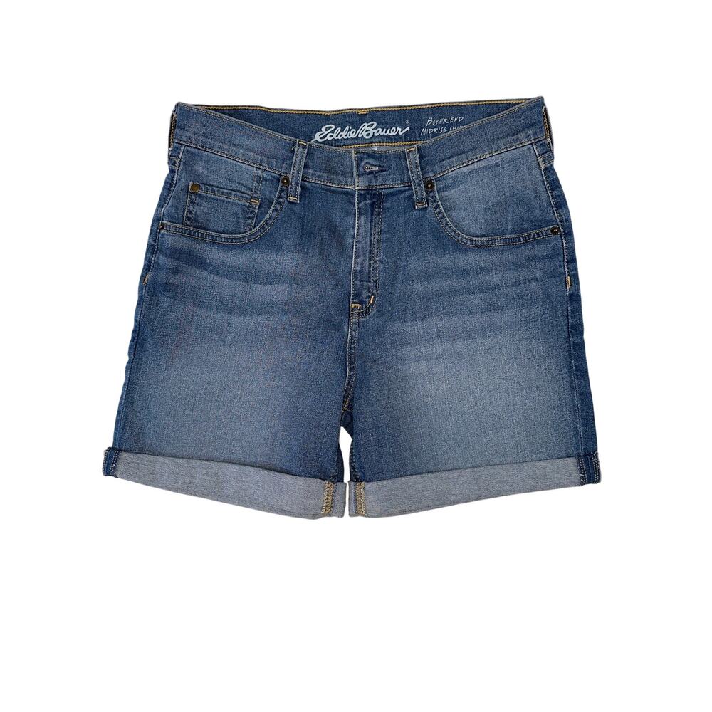 Eddie Bauer Women's Boyfriend  Mid Rise Rolled Denim Shorts Relaxed Fit size 6